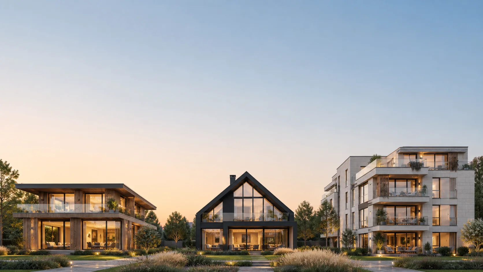 Drei moderne Wohnimmobilien